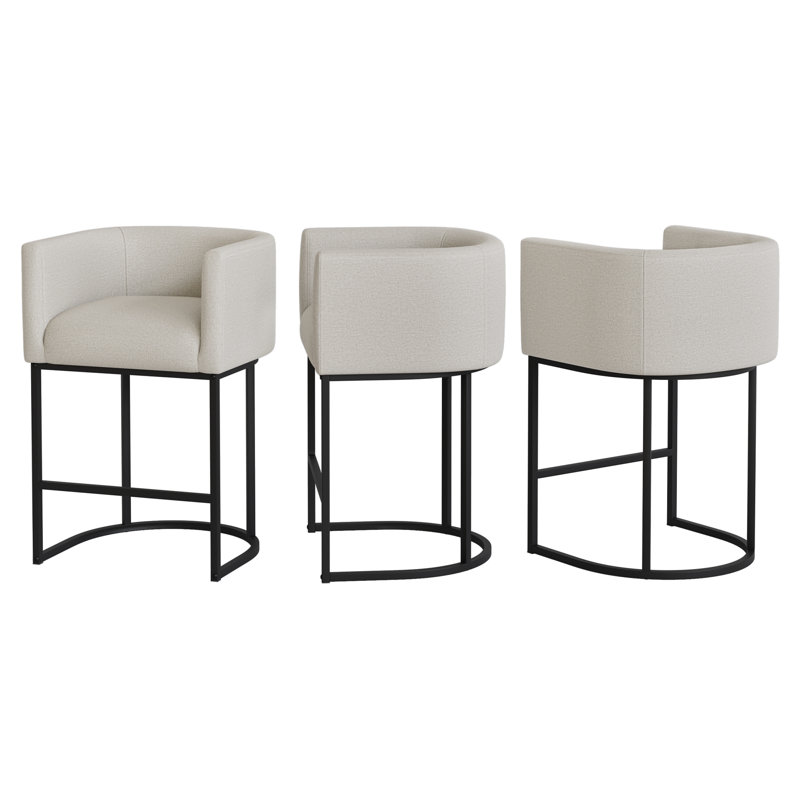 Upholstered Counter Stool, Light Gray Linen/ Black Frame