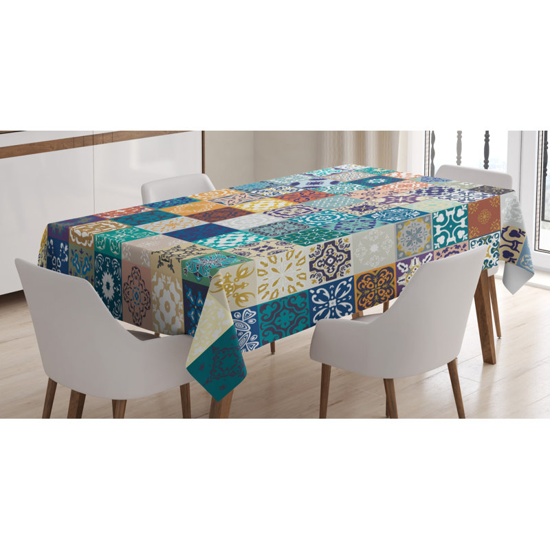 Peacock Tablecloth, Exotic Peacock Feathers Pattern Vintage Style Ornamental Details Image, Rectangular Table Cover For Dining Room Kitchen Decor, 52" X 70", Navy Blue Green Orange
