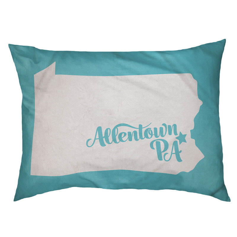 Coussin stylisé allentown de pennsylvanie, Moyen (L 30 po x l 40 po), Bleu sarcelle