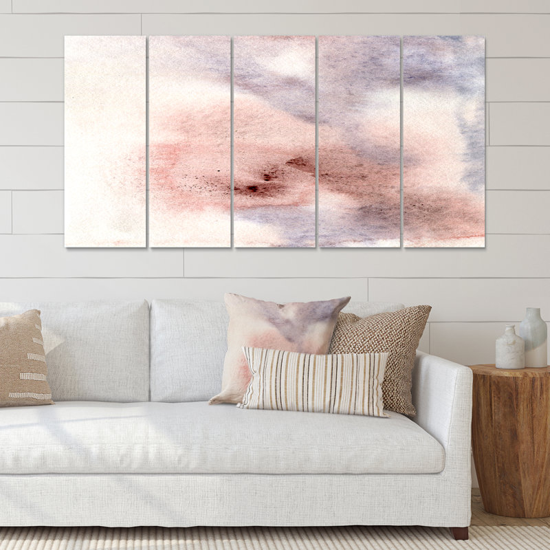 Pastel abstrait avec des taches bleues, roses, beiges et rouges - ensemble de 5 reproductions d'art sur toile tendue