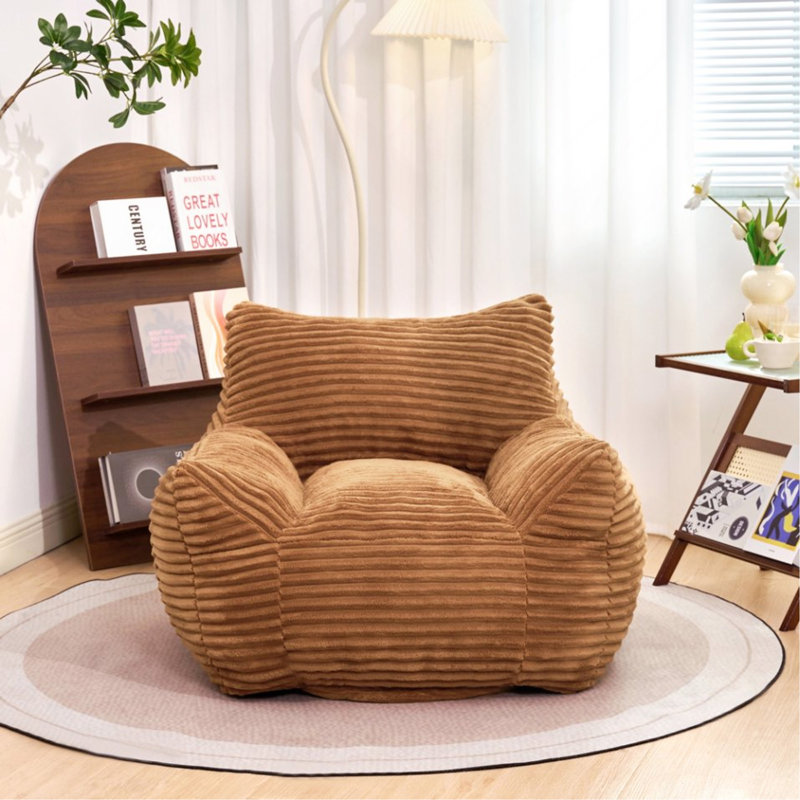 Bean Bag Chair For Adults With Armrests - Oversized Comfy Beige Beanbag Lounge Lazy Floor Sofa Chair, Brown Corduroy