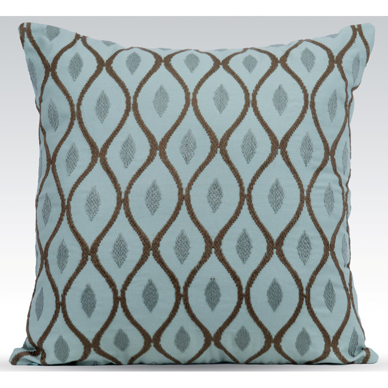 Aesthetic Embroidered Feather Throw Pillow, Charlotte Blue