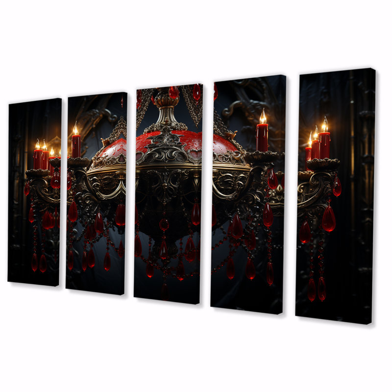 "Luminaire gothique rouge, grâce à 5 pièces", 5 pièces, H 32 po x l 80 po