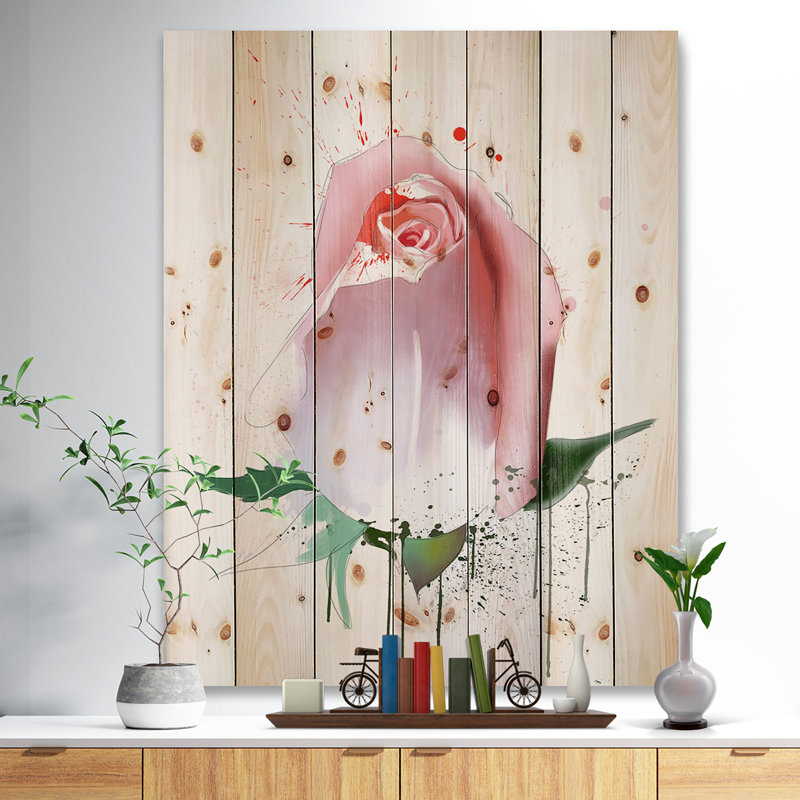 Rose rose avec éclaboussures de peinture Rose rose avec éclaboussures de peinture - Peinture sur bois