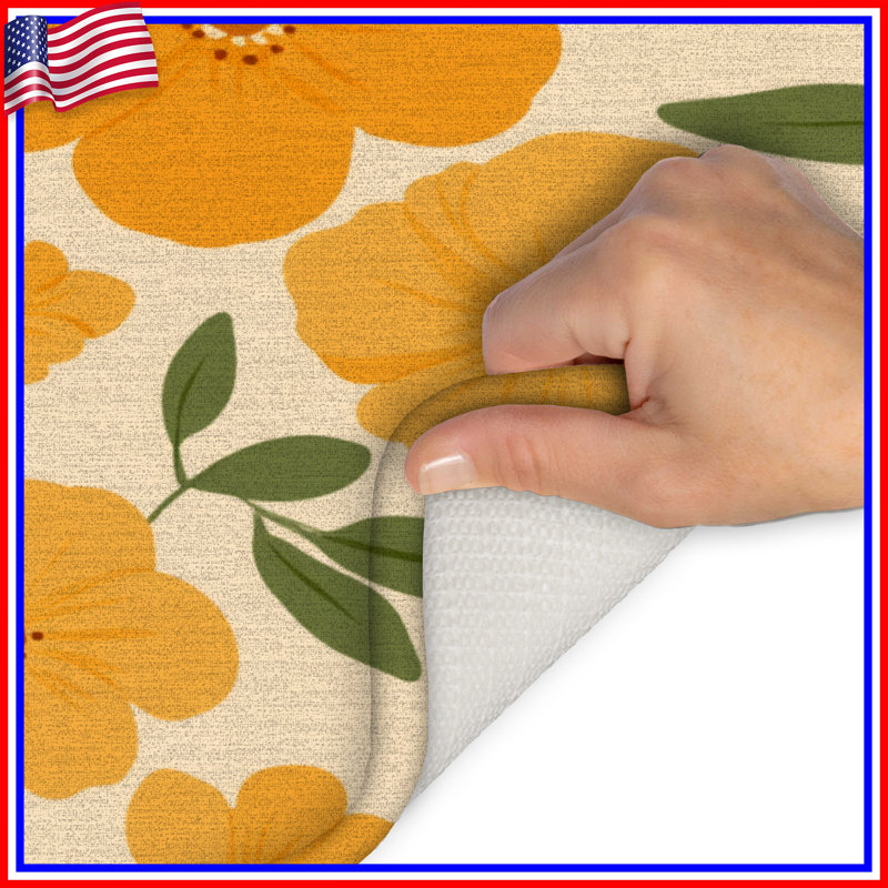 Tapis de bain floral, Simple - L 17 po x l 24 po, Floral orange