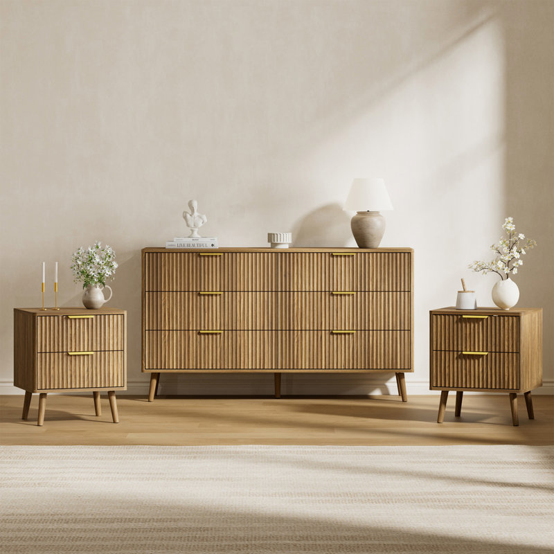 3-piece Bedroom Set (1 Dresser + 2 Nightstands), Walnut, 3 Pieces: Dresser, 2 Nightstands