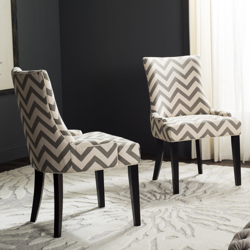 Chaise d'appoint rembourrée en lin Agampreet, Lin gris / blanc à chevrons