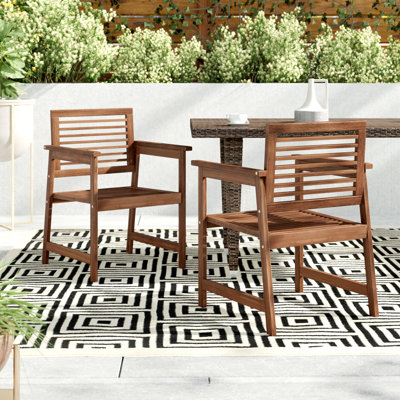 Estherville Wood Premium All-Weather Wicker Outdoor Dining Armchair with Cushion