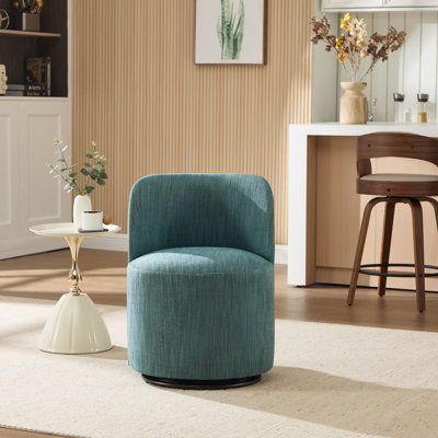 Ensemble de 1 fauteuil demi-tonneau de cuisine et de salle à manger rembourré, chaise de salle à manger ronde en lin moderne, fauteuil d'appoint à 360 degrés pivotant et confortable pour le salon de la chambre à coucher