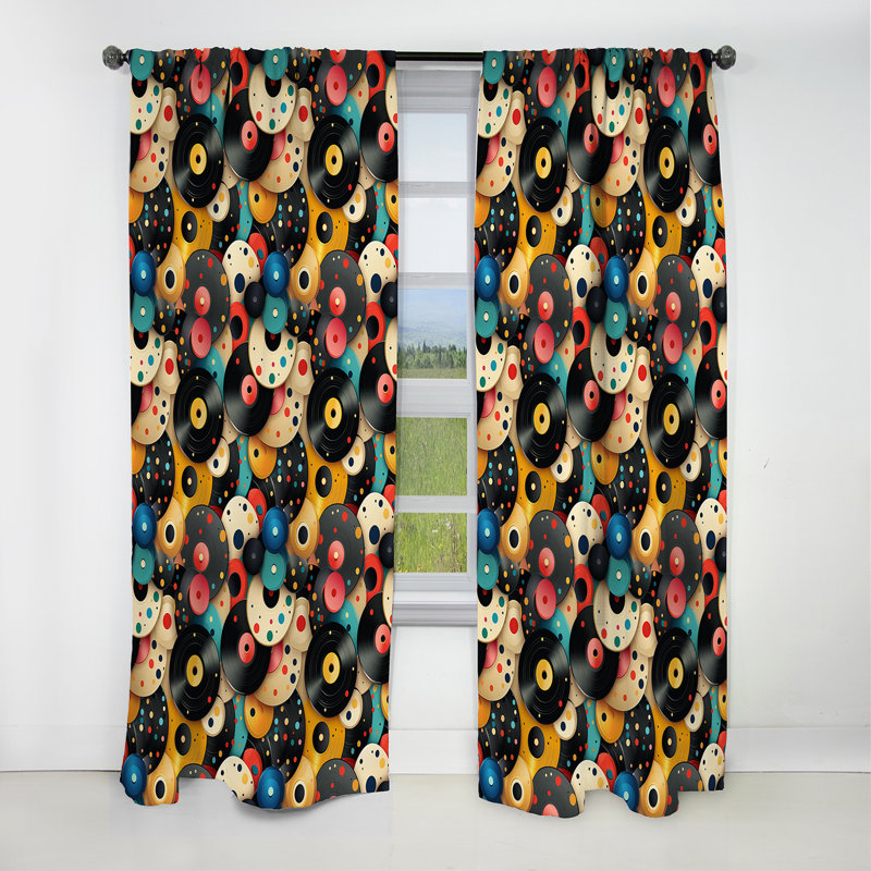 1970S Vinyl Records Spots - Midcentury Curtain - Blackout Geometric Curtain - 1 Panels, 52" W x 63" L