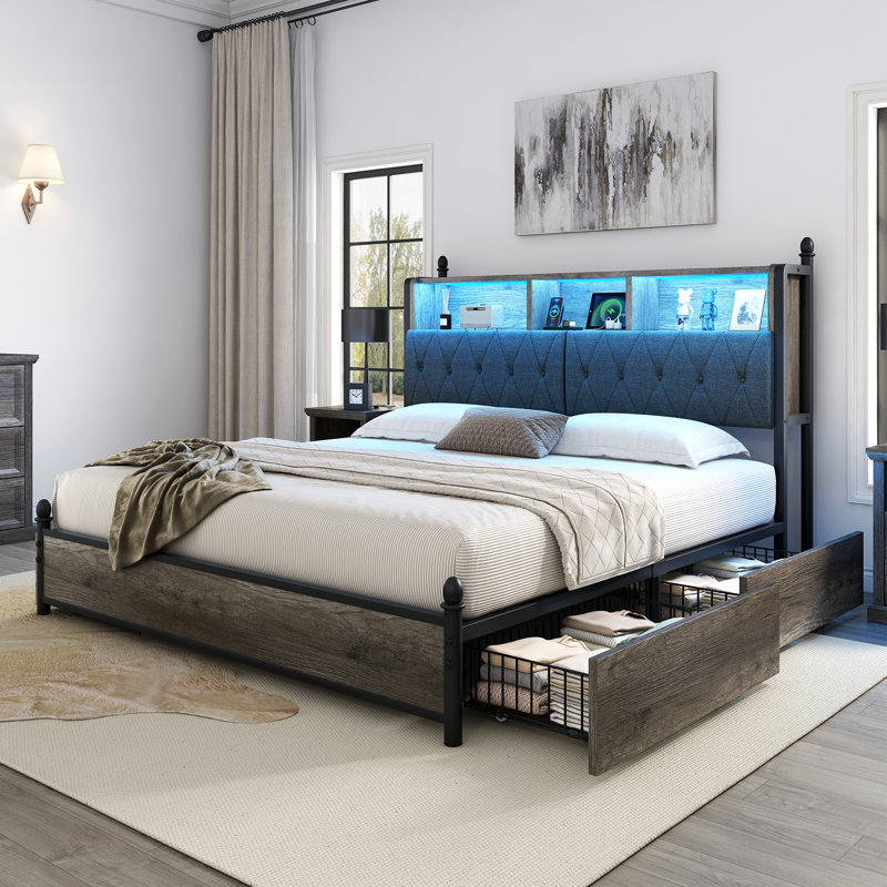 Tryston Bed Frame With Bookcase Headboard, Gray, King