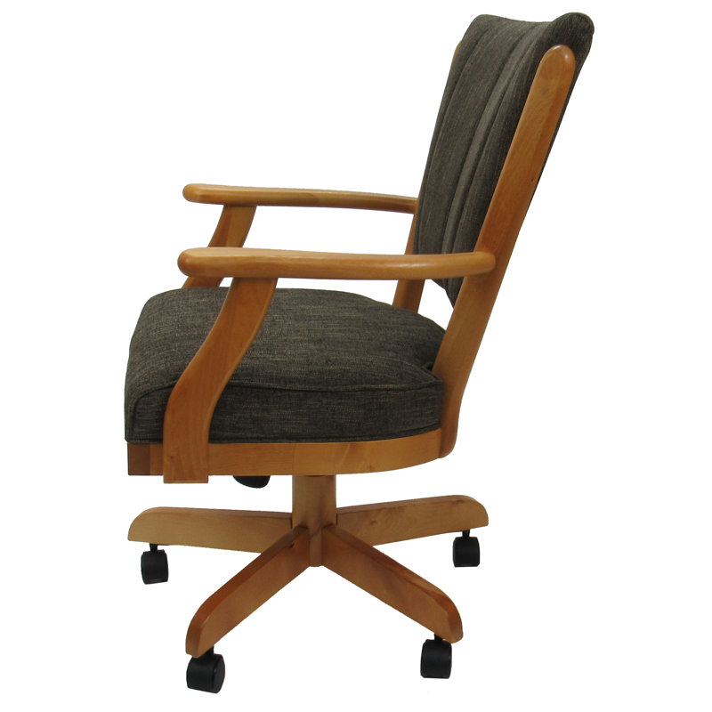 Chaise pivotante en bois avec accoudoirs Gravois, Brun Sanora, Miel