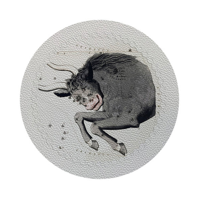 Zodiac Taurus Vegan Leather Round Pebble Placemat, White