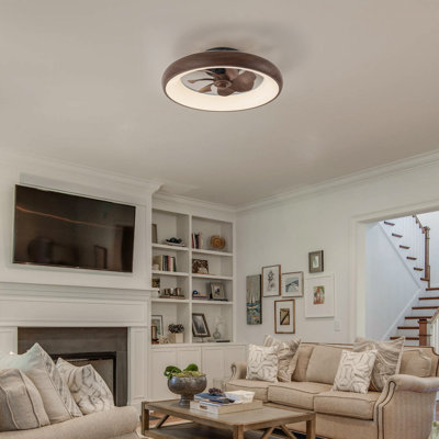 Ventilateur de plafond intelligent 20 po à DEL à grain de bois avec lumière et voix / application / télécommande