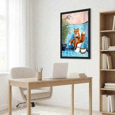 Ensemble de 1 tableau sur toile représentant un renard sur les toilettes