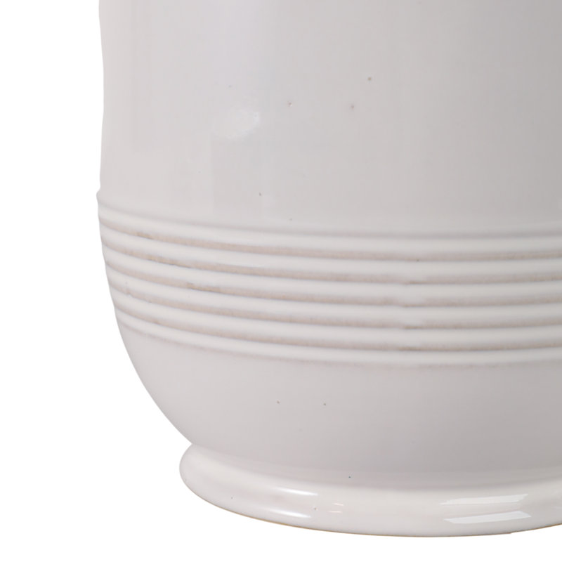 Planter Ceramic Scalloped Rim Ribbed Design Set Of 2, Ivory