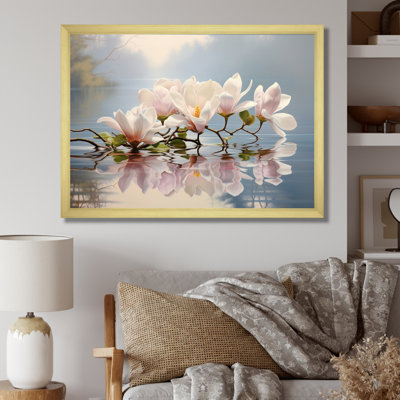 White Grey Magnolias Magnolia Reflections I - Magnolias Wall Art