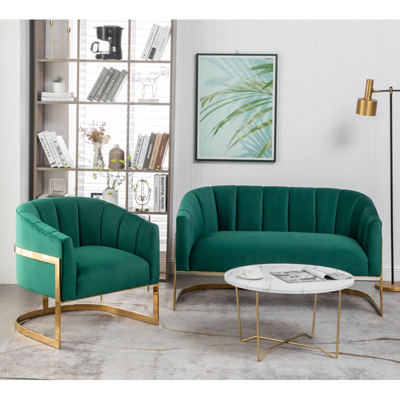 Fauteuil demi-tonneau Tellico, Velours vert