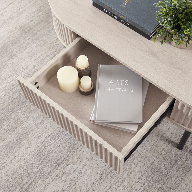 Oval Fluted Coffee Table with Drawer