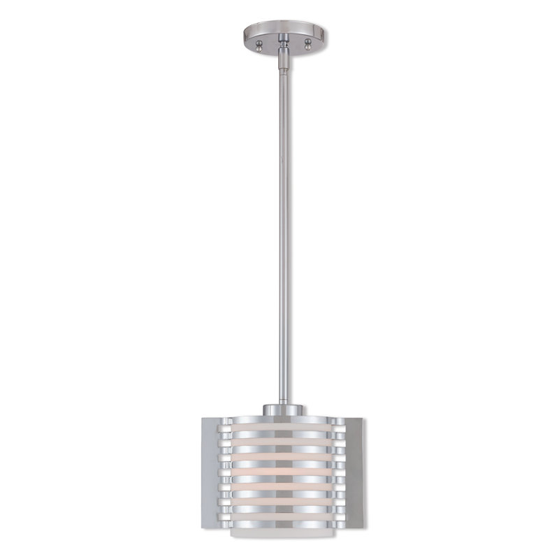 Luminaire suspendu tambour simple à 1 lumière Charlidh, Chrome poli
