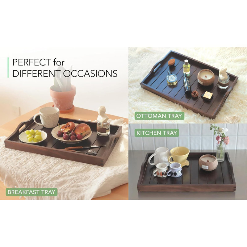 Plateau de salon, plateau en bois avec poignée, plateau de table basse