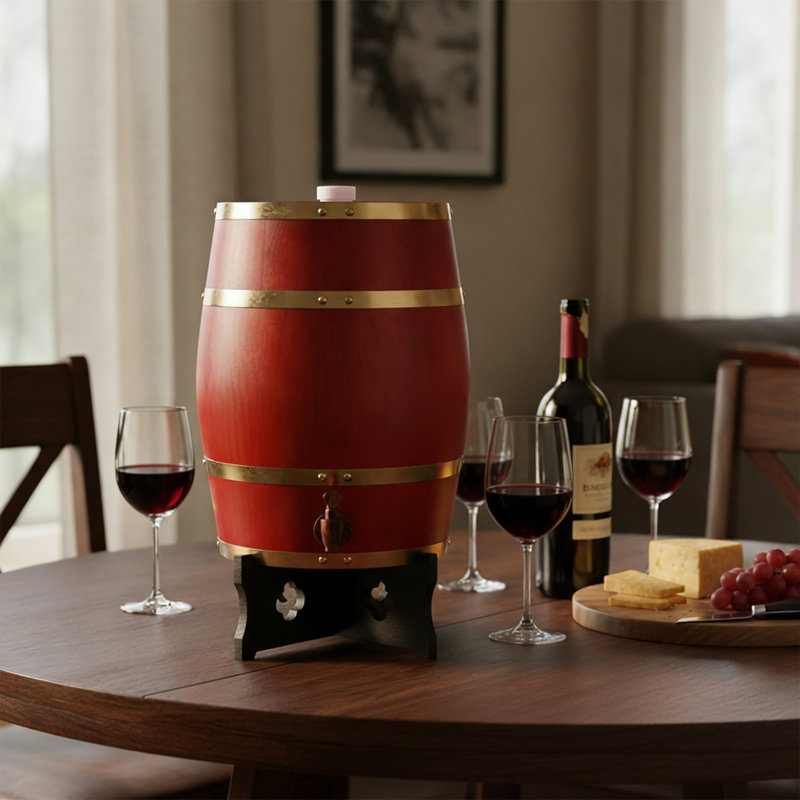Baril de vin en bois de pin 15L / 3,96 gallons avec base et robinet, baril de vin de table rétro pour bar à domicile et réception