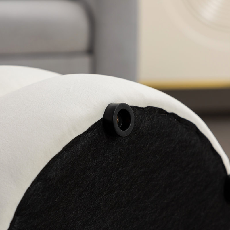 Soft Velvet  Round Ottoman Footrest Stool, Ivory Velvet