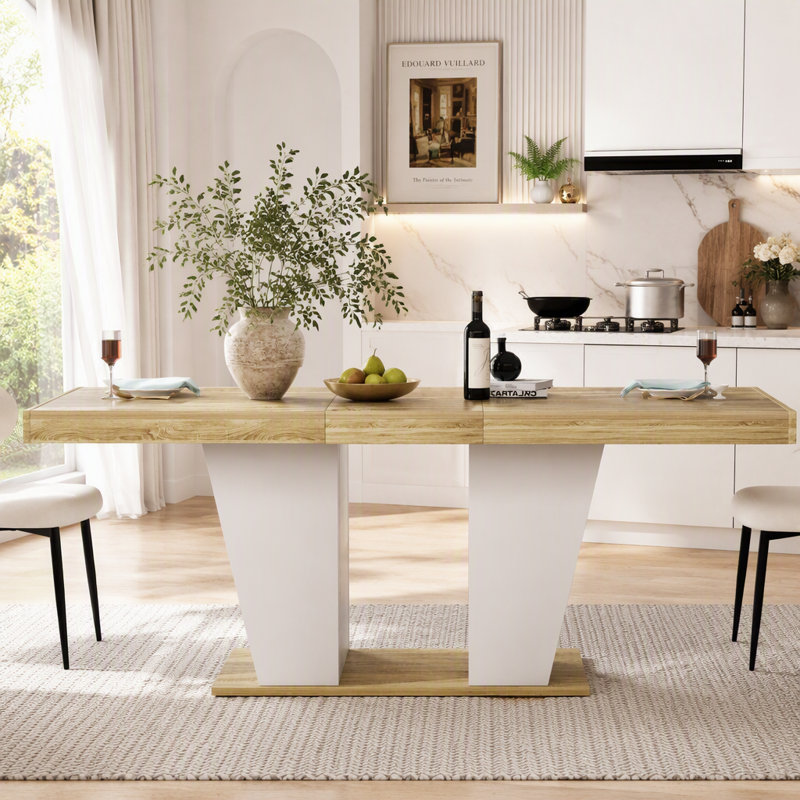 Table de salle à manger extensible 78,7 pouces avec tablettes de rangement latérales pour 8 à 10 personnes, Blanc