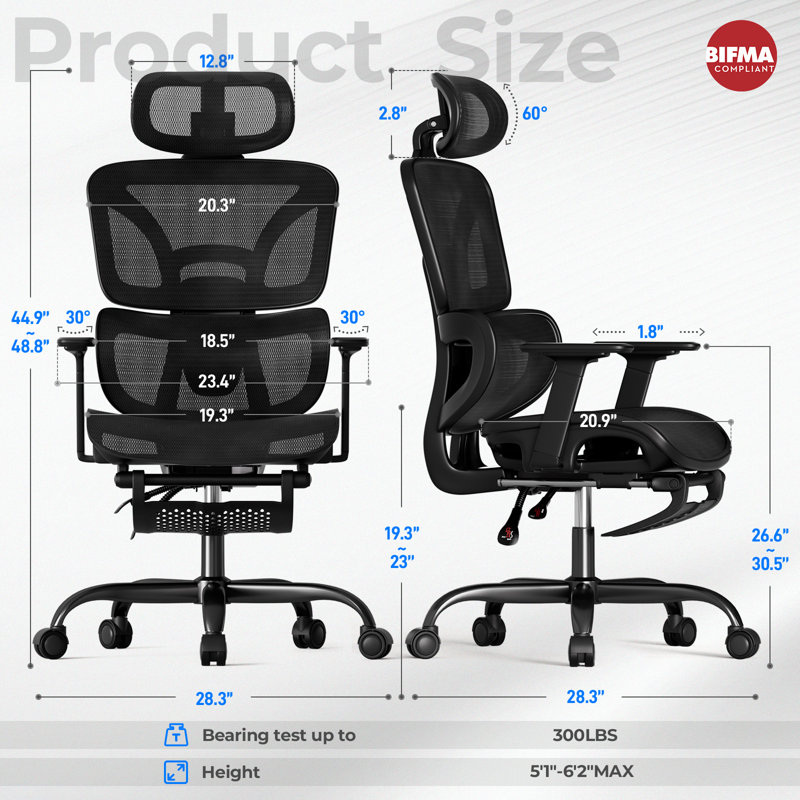 Rebrilliant Office Chair with Headrest, Black, Black