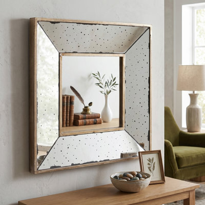Distressed Silver Square Accent Mirror, Wall Mirror for Living Room, Entryway, Office, Bedroom, Hallway