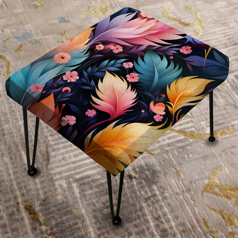Rêve rose et bleu à plumes florales - Repose-pieds rectangulaire floral