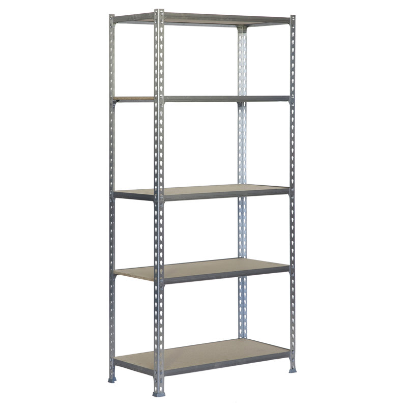 90cm W Metal Height -Adjustable Shelving Unit, 180cm H x 90cm W x 30cm D, Silver/Beige
