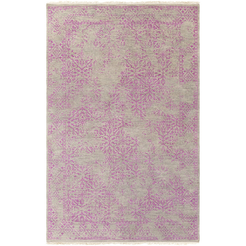 Tapis beige / rose en laine noué à la main Lazzaro, Rectangle 8 pi 6 po x 11 pi 6 po
