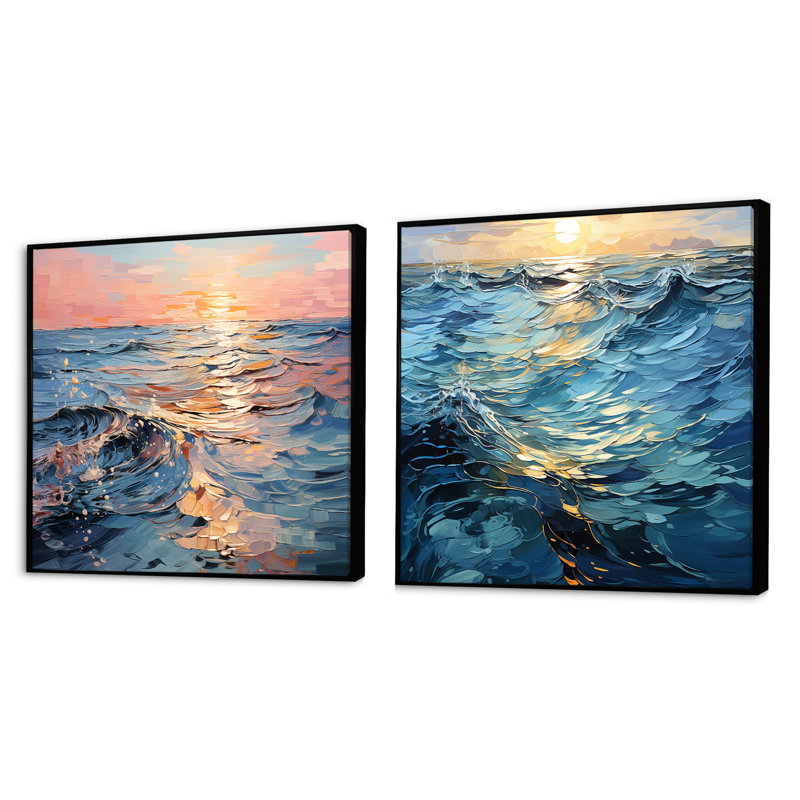 Sunset Tranquil Ripples - Sunset Collage, Cadre flottant noir, H 16 po x l 33 po