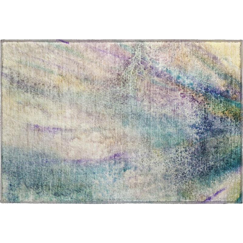 Premium Machine Washable Cerrito AMF505 Blue Rug, Rectangle 1'8" x 2'6"