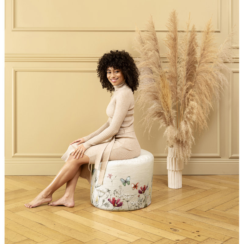 Metheny 20" Wide Round butterfly Pouf Ottoman