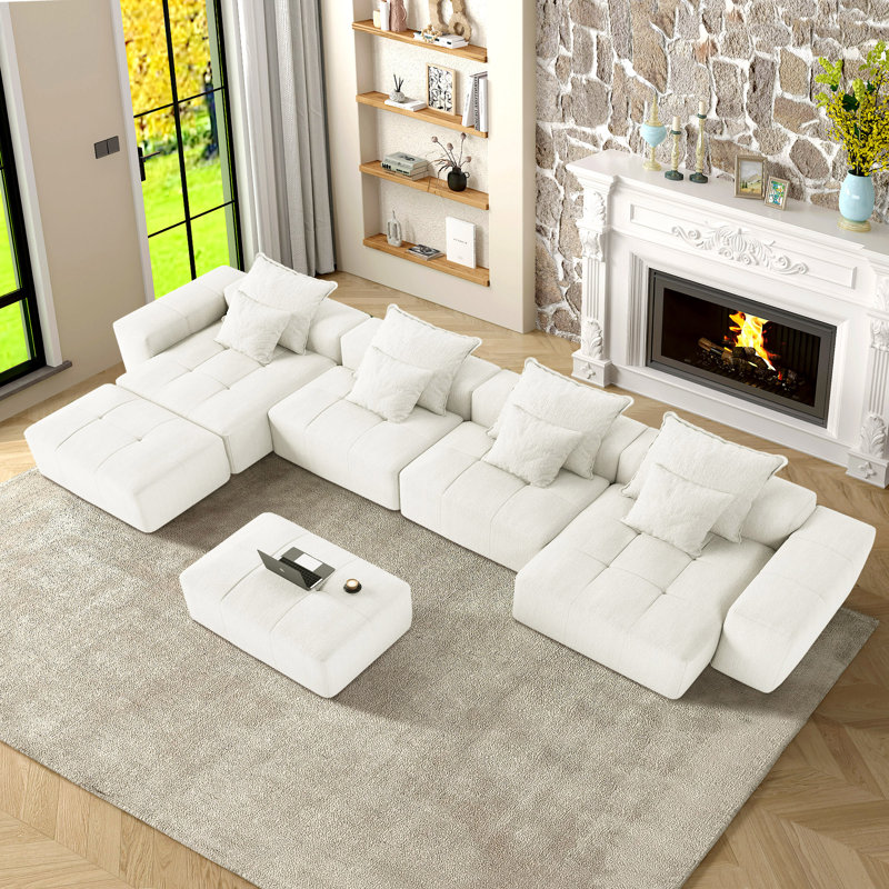 Canapé modulaire rembourré 8 pièces Viola, Chenille beige