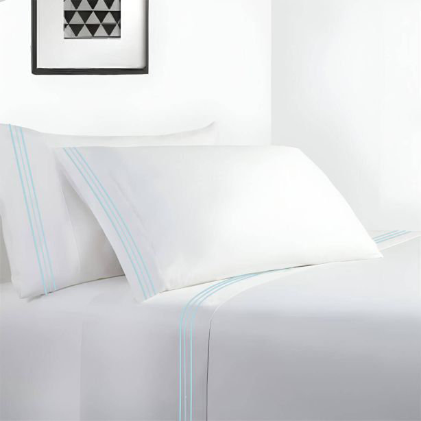 400TC Cotton Sateen Classic Embroidery Cotton 4 Piece Sheet Set Fitted Sheet Fits Upto 16" Deep Pocket, Full XL Sheet Set
