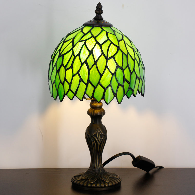 Petite lampe de table en verre coloré Wisteria Tiffany, Vert