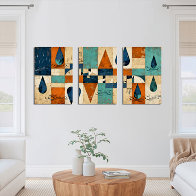 Abstract Water Droplet and Geometric Pattern Canvas Wrapped Wall Art, Modern Art Print (Set of 5)