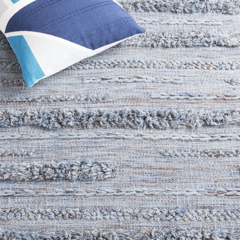 Tapis gris / bleu tissé à plat à la main Hartzler, Rectangle 8 pi x 10 pi