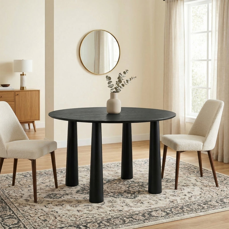 30"H Round Wood Dining Table Kitchen Table with 4 Legs, Black, 30"H x 52"L x 52"W