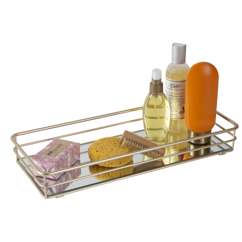 Satin Gold Rectangular Mirrored Glass Vanity Tray