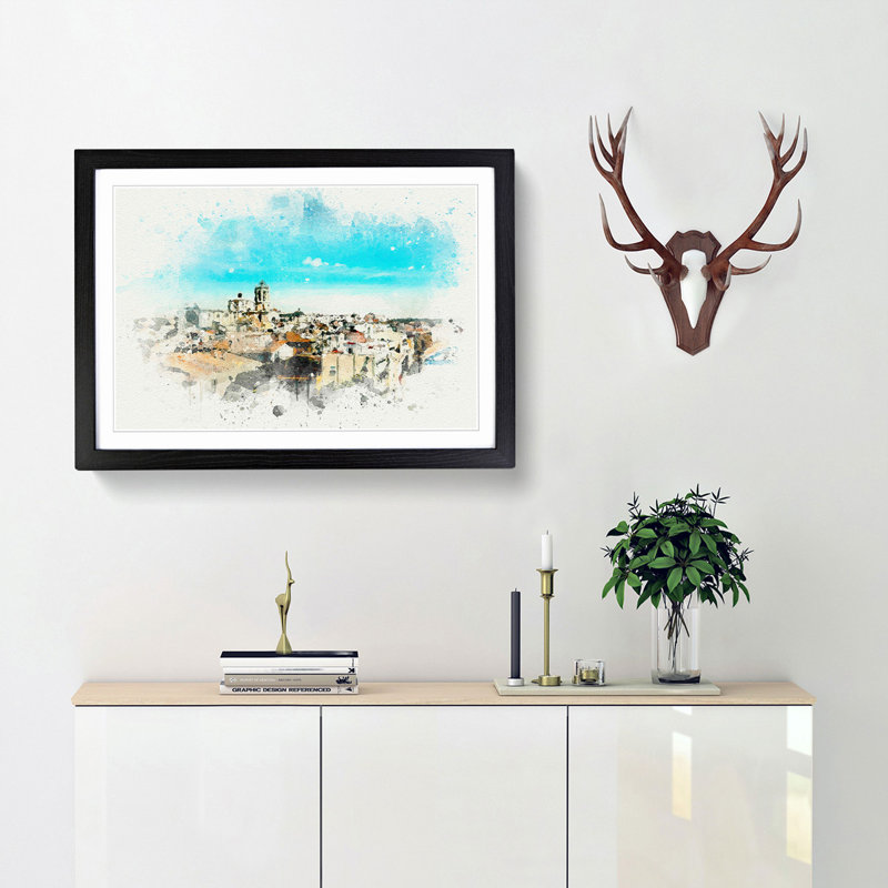 View of Tarragona in Spain in Abstract - Picture Frame Graphic Art Print, 60cm H x 91cm W x 2cm D, Black