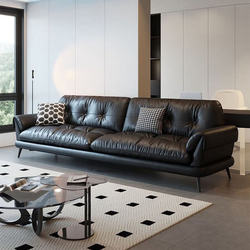 Black Genuine Leather Standard Sofa