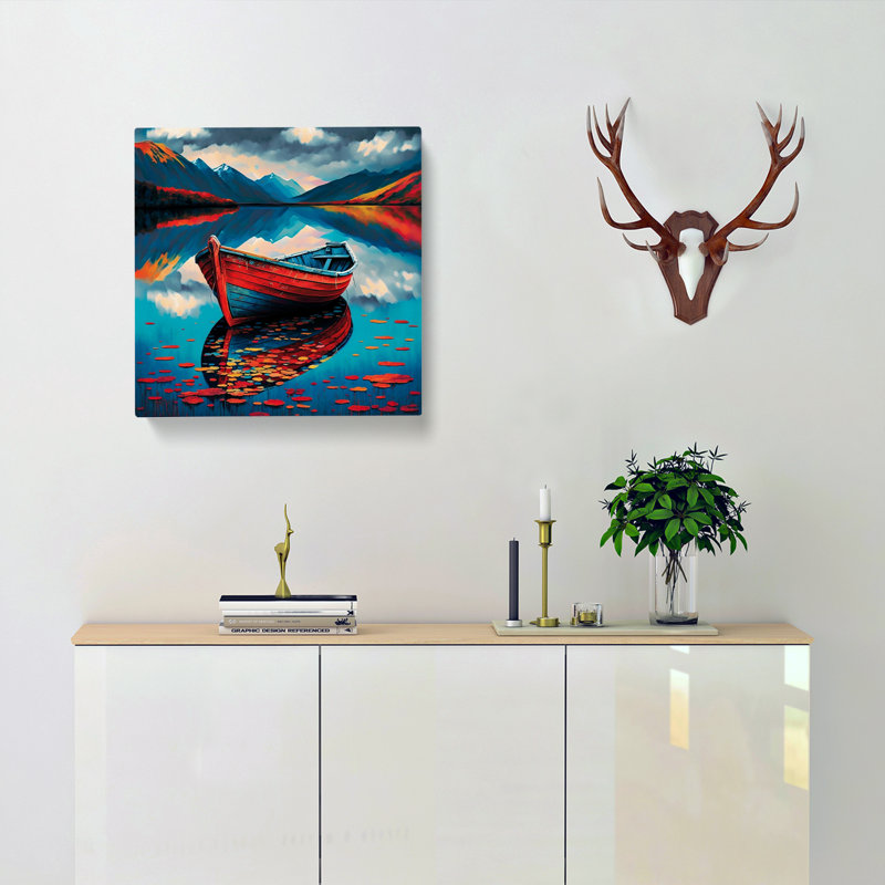 Boat On A Lake Colour - Wrapped Canvas, 50cm H x 50cm W x 3cm D