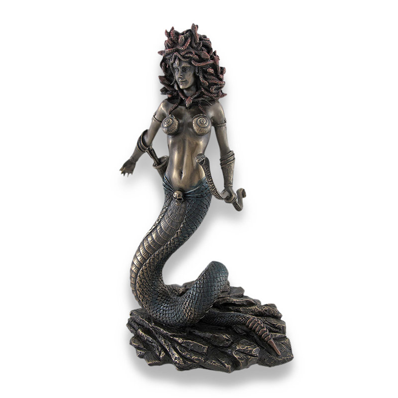 Statue de Méduse (mythologie grecque), arc et flèches à double serpent, résine coulée bronze, 23 cm de hauteur