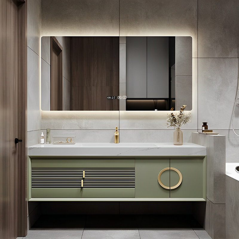 Armoire de salle de bain moderne et minimaliste, Vert, H 21,65 po x l 55,12 po x P 19,69 po