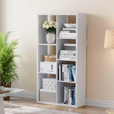 7 Compartment Double-Row Bookcases, Open Back Wooden Display Bookcase, Thickened Frame Easy Clean Storage Organizer for Living Room Bedroom Home Office