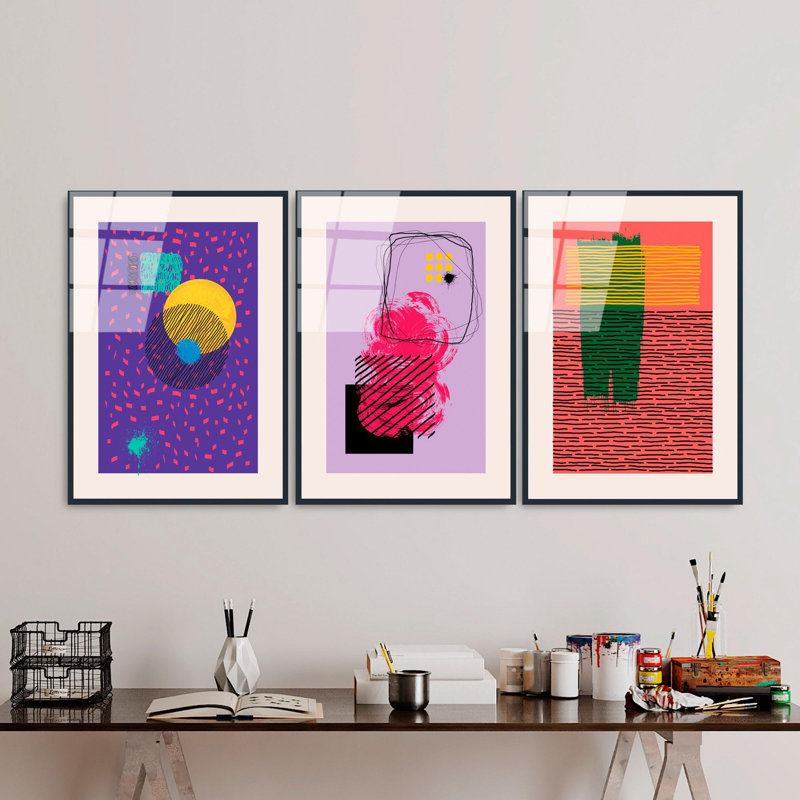 Élégante peinture décorative en verre trempé (3 pièces), 17,7 po x 25,6 po | 100% verre trempé, épaisseur: 0,16 pouce | Imprimé de surface arrière résistant à la décoloration, couleurs vives pour le salon et le bureau